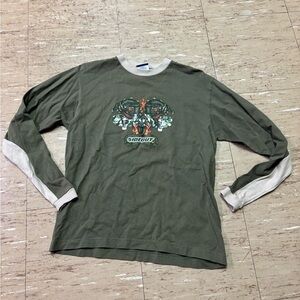 Youth XL Sideout Skater Dragon Flame Green Long Sleeve Shirt *Flaw